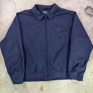 Vintage Ralph lauren navy harrington jacket navy blue red pony XL preppy READ
